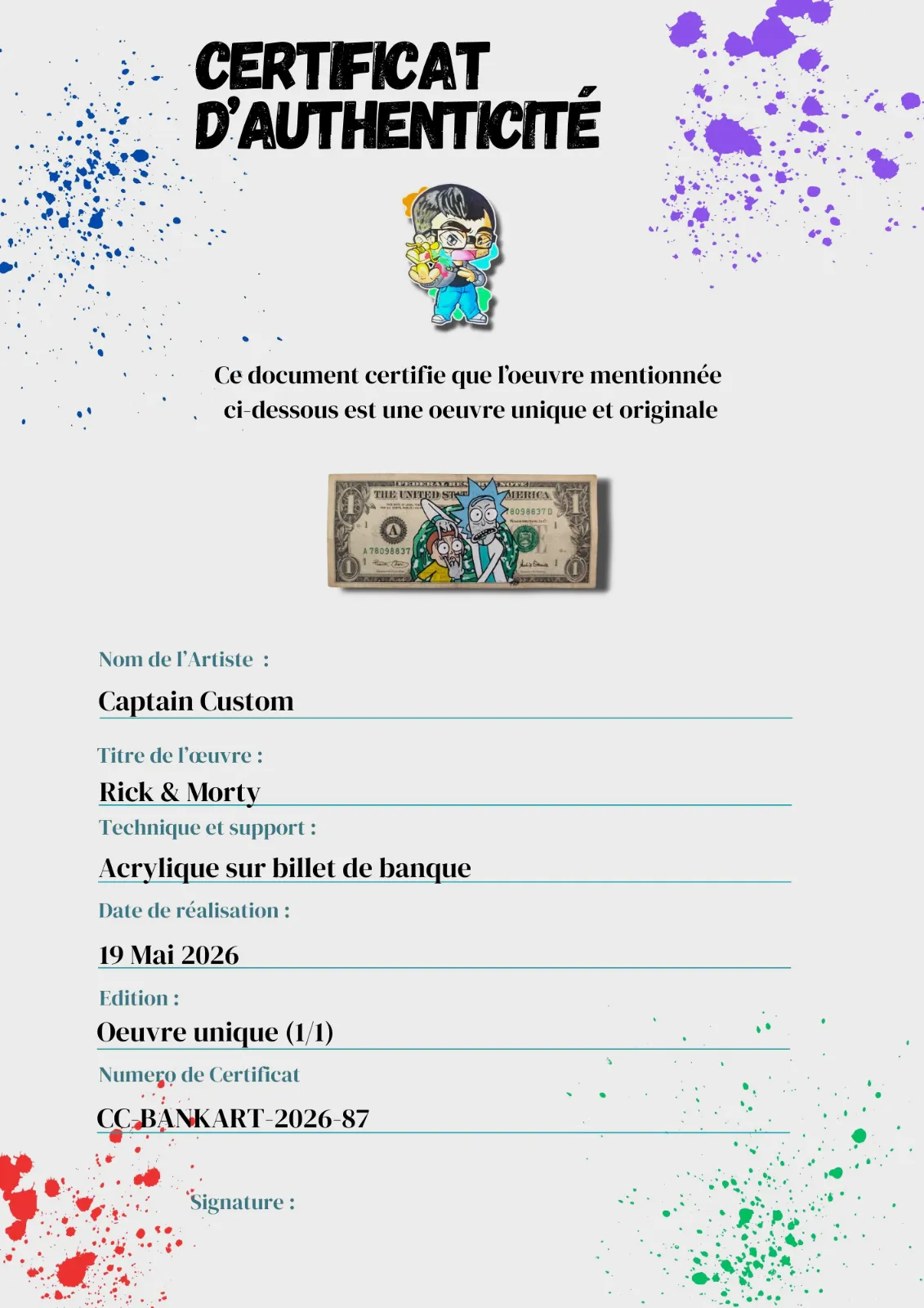 Billet Authentique Custom – USA & Rick et Morty – Captain Custom 5