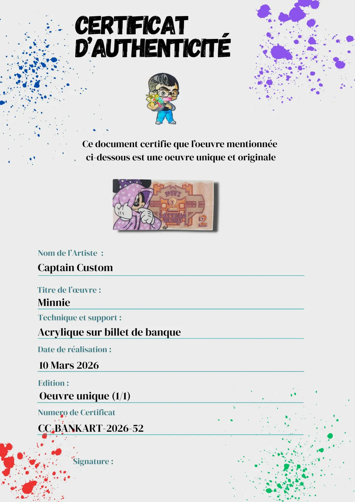Billet Authentique Custom – Lettonie & Minnie Mouse – Captain Custom 4