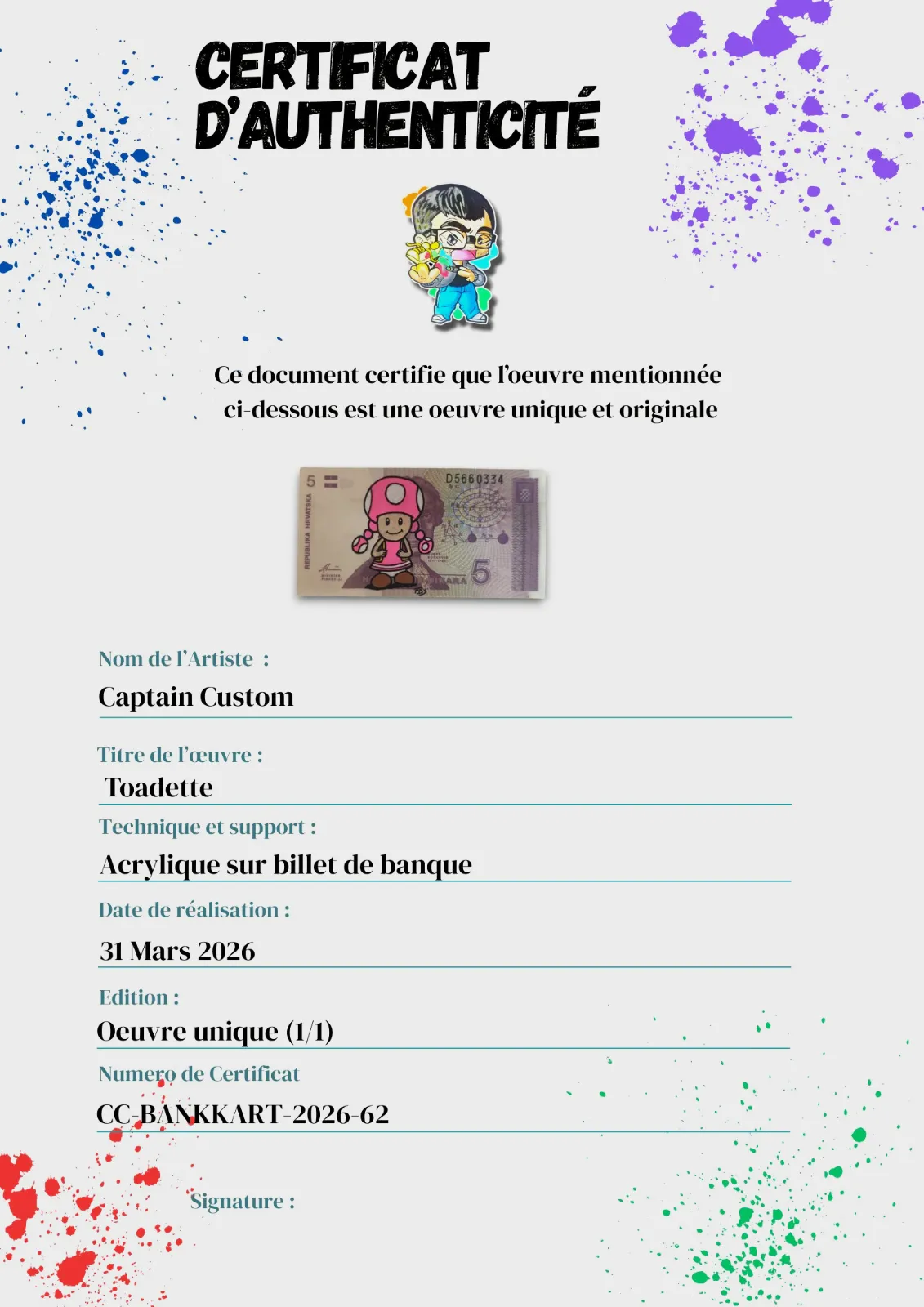 Billet Authentique Custom – Croatie & Toadette – CAPTAIN CUSTOM 5