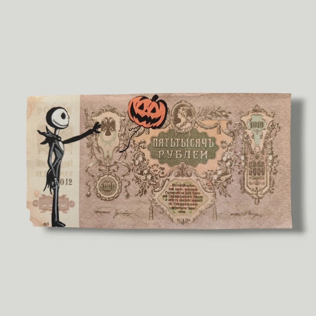 Œuvre Unique Street Pop Art – Jack Skellington x Billet Russe – Captain Custom