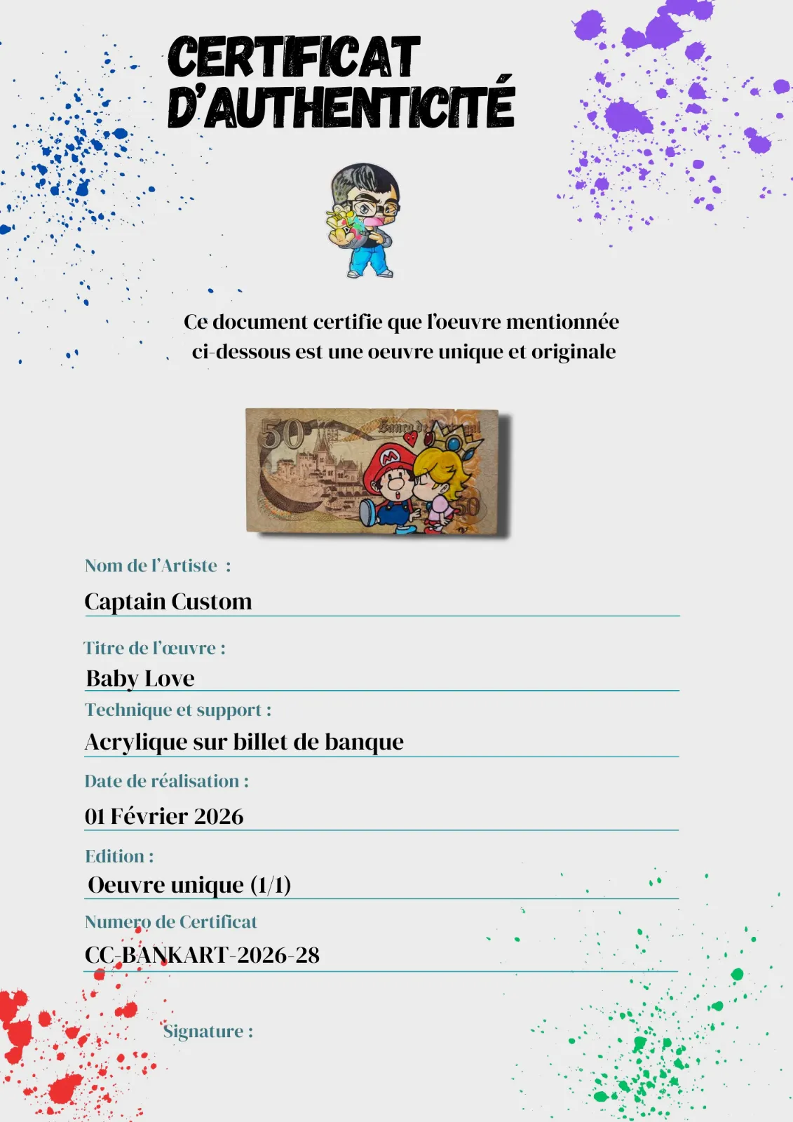 Billet Custom – Baby Mario & Baby Peach (50 Escudos du Portugal) – captain custom 4