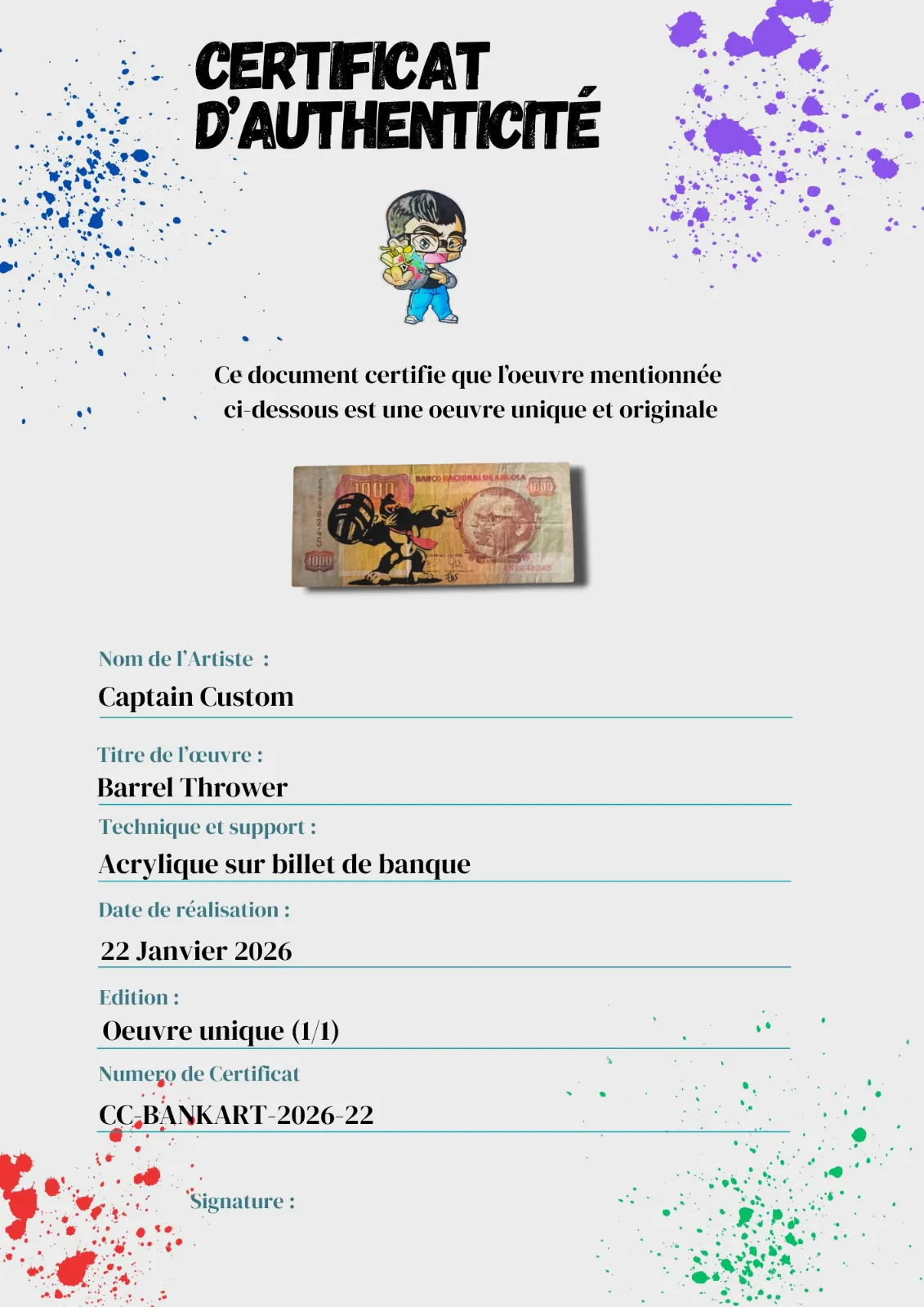 Billet Authentique Custom – Angola & Donkey Kong – captain custom 5