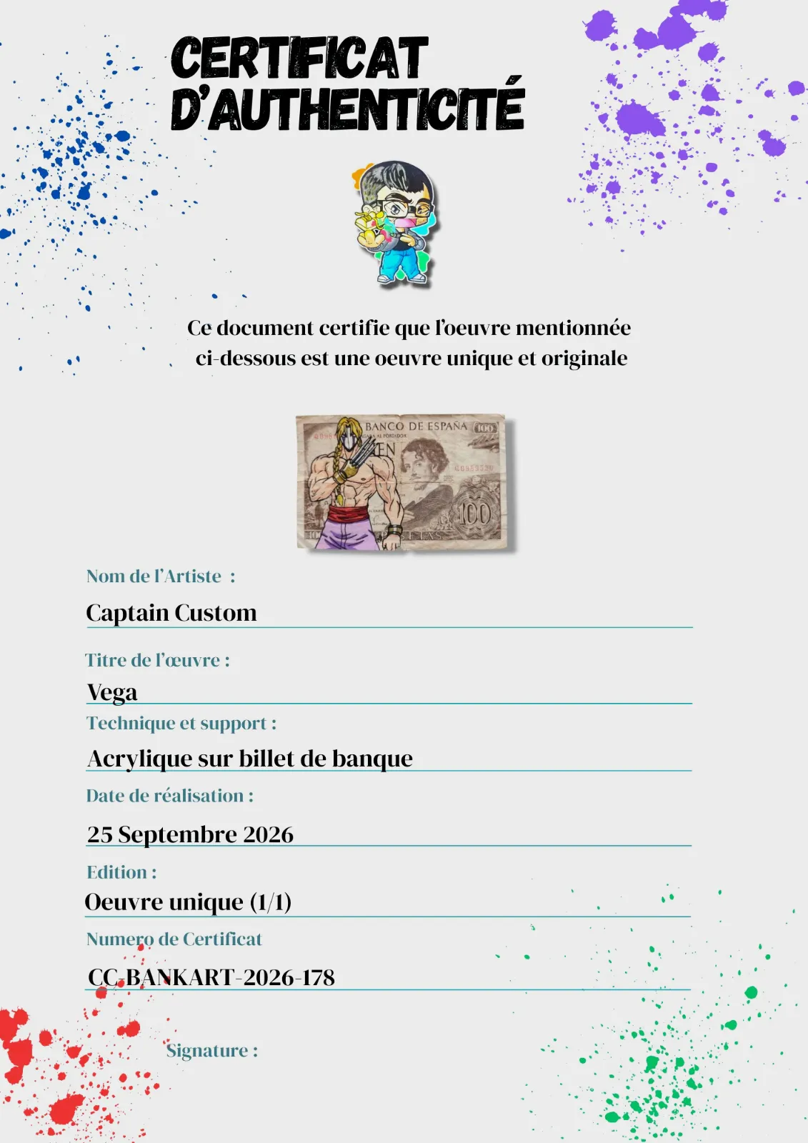 Vega Street Fighter - Money Art sur Billet Banco de España – CAPTAIN CUSTOM 4