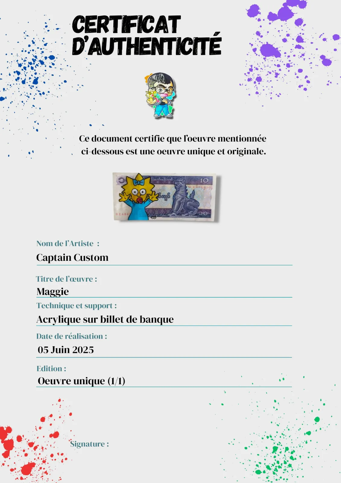 Billet Custom – Maggie Simpson / Les Simpson (10 Kyats du Myanmar) – CAPTAIN CUSTOM 4