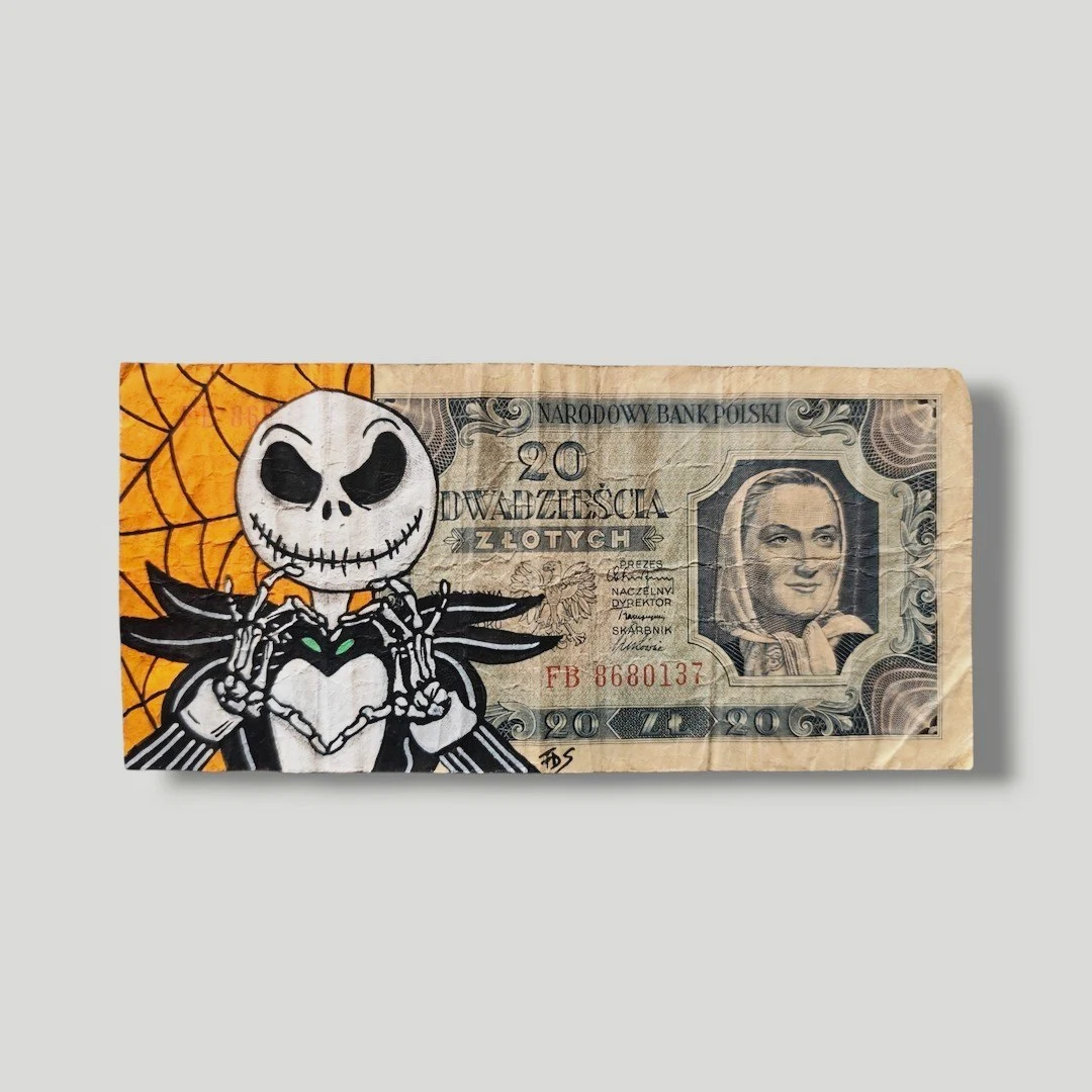 "Dead Love" - Jack Skellington sur Billet de Pologne 20 Złotych - Captain Custom