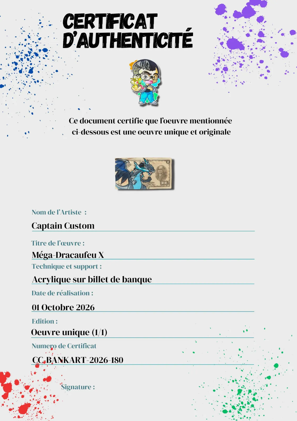 Billet Custom – Méga-Dracaufeu X / Charizard (1 Yen du Japon) – CAPTAIN CUSTOM 4