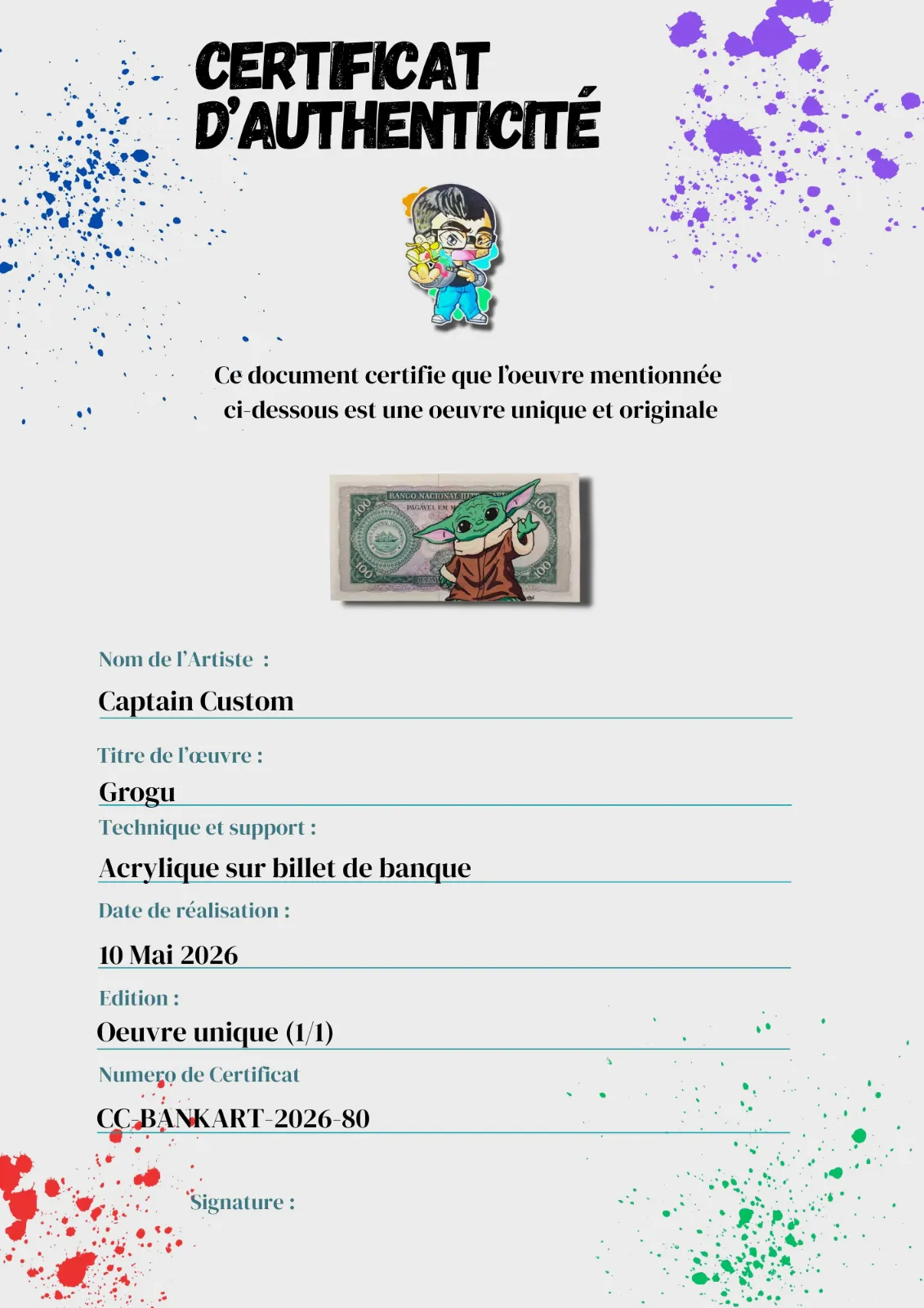 Billet Authentique Custom – Mozambique & Baby Yoda – captain custom 4