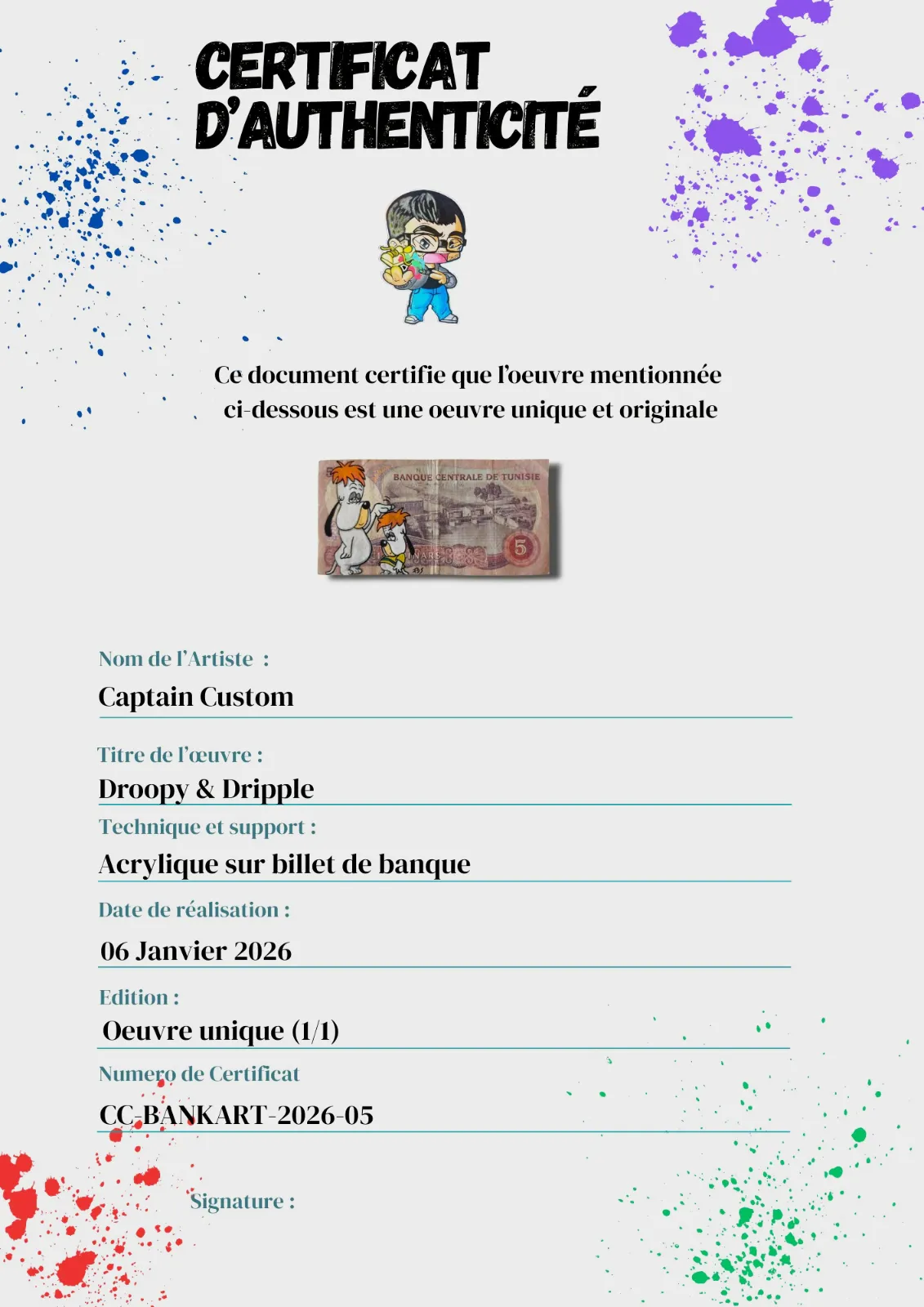 Billet Authentique Custom – Tunisie & Droopy Edition – Captain Custom 4