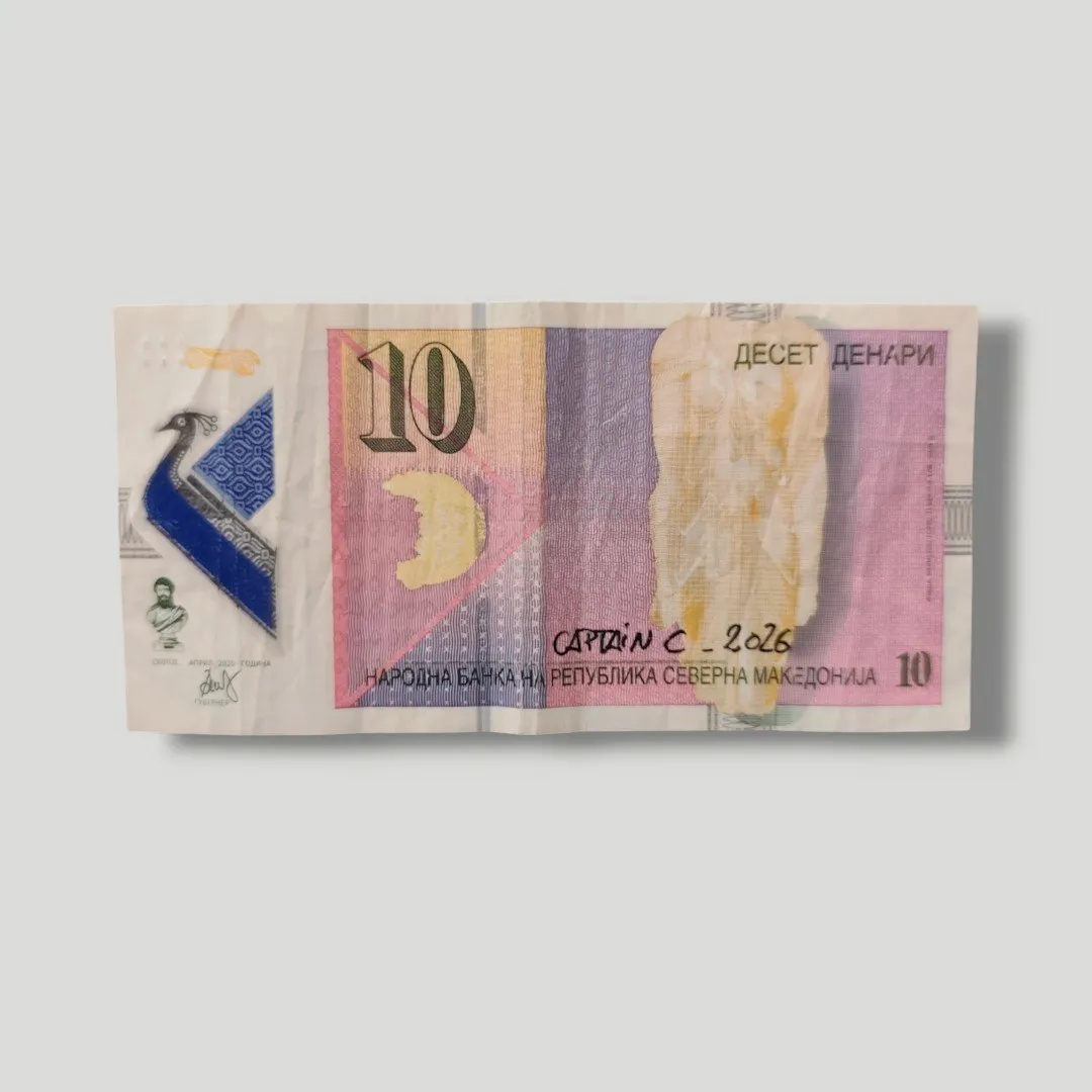 Œuvre Originale Money Art - Wile E. Coyote sur Billet Macédoine – CAPTAIN CUSTOM 2