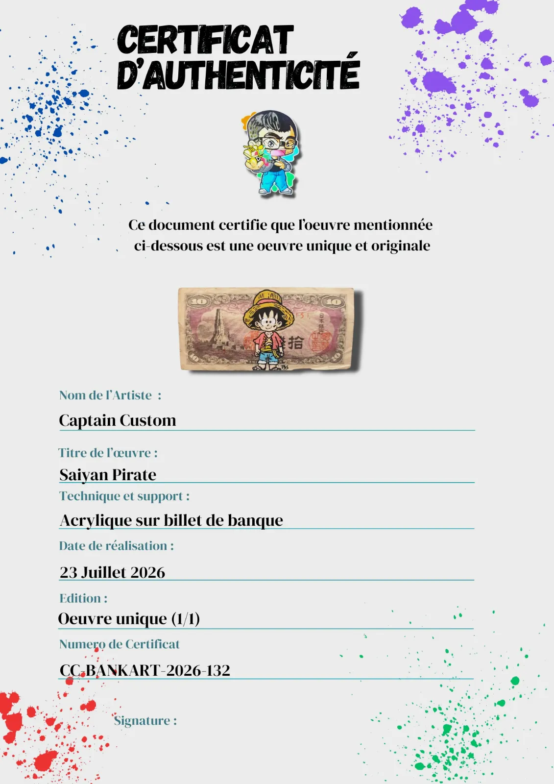 Billet Custom – Luffy / One Piece (10 Yen du Japon) – CAPTAIN CUSTOM 4