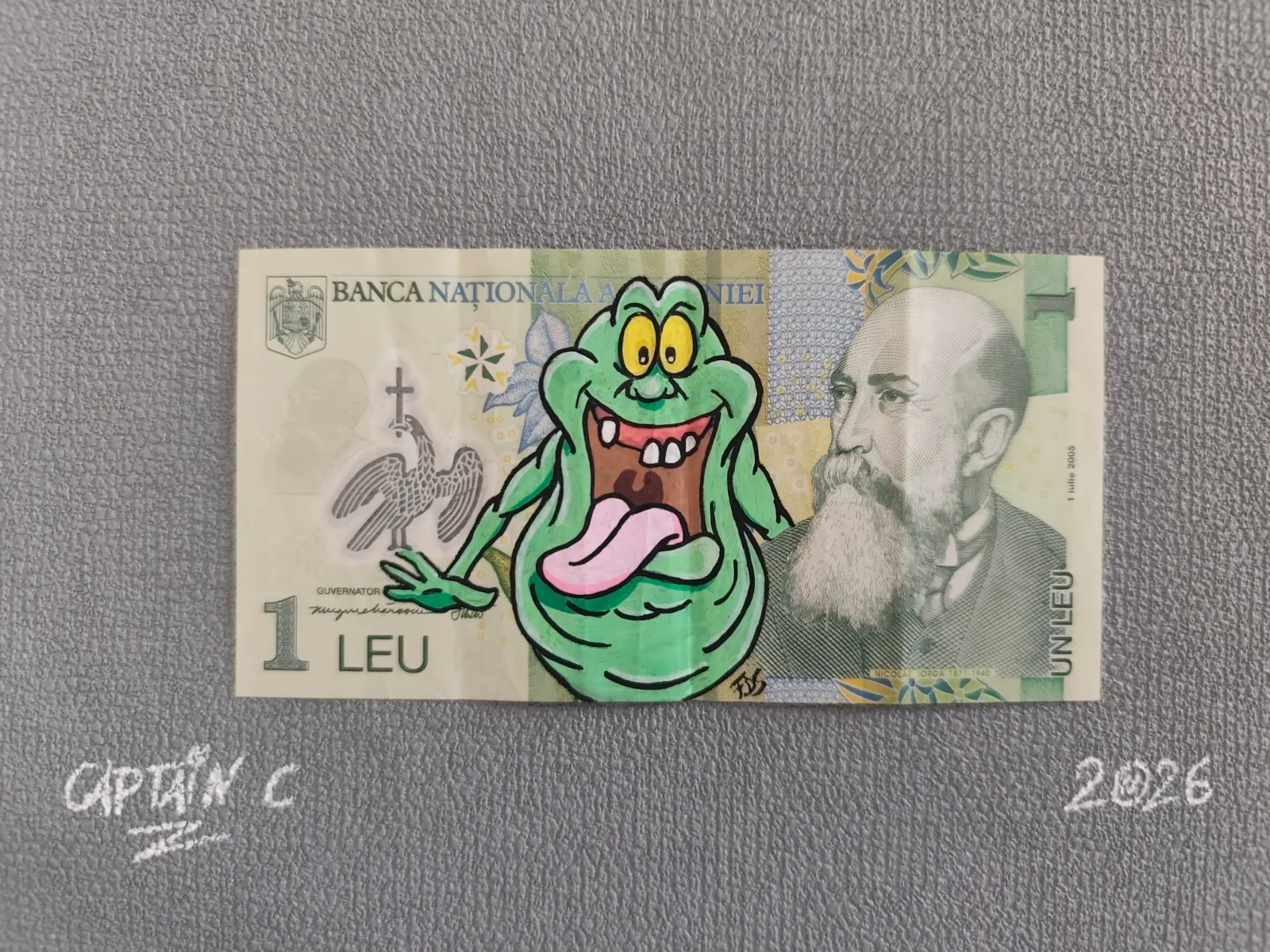 Œuvre Money Art "Bouffe tout mon argent" - Bouffe-tout sur billet de Roumanie – CAPTAIN CUSTOM 2