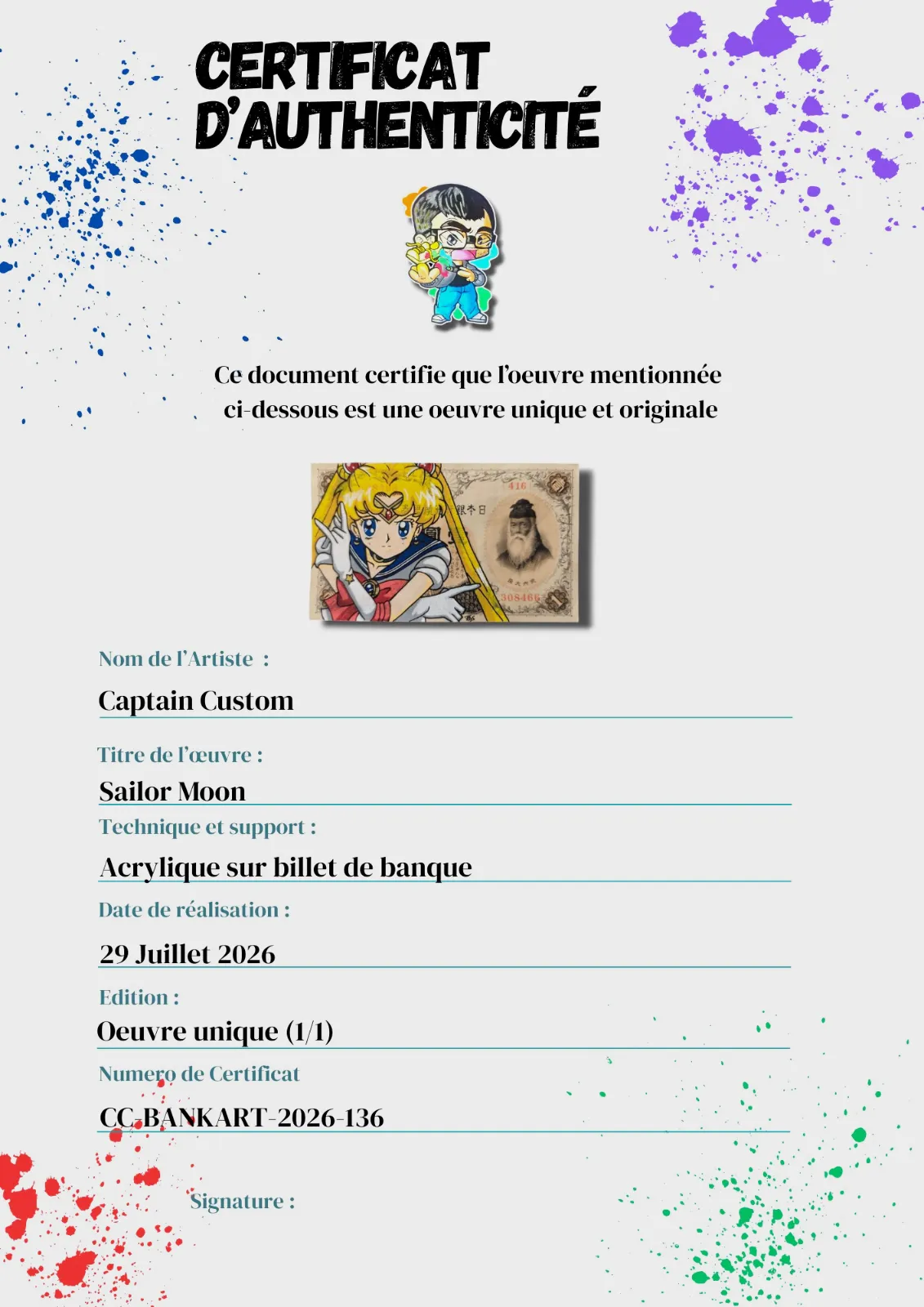 Billet Custom – Sailor Moon (1 Yen du Japon) – CAPTAIN CUSTOM 4