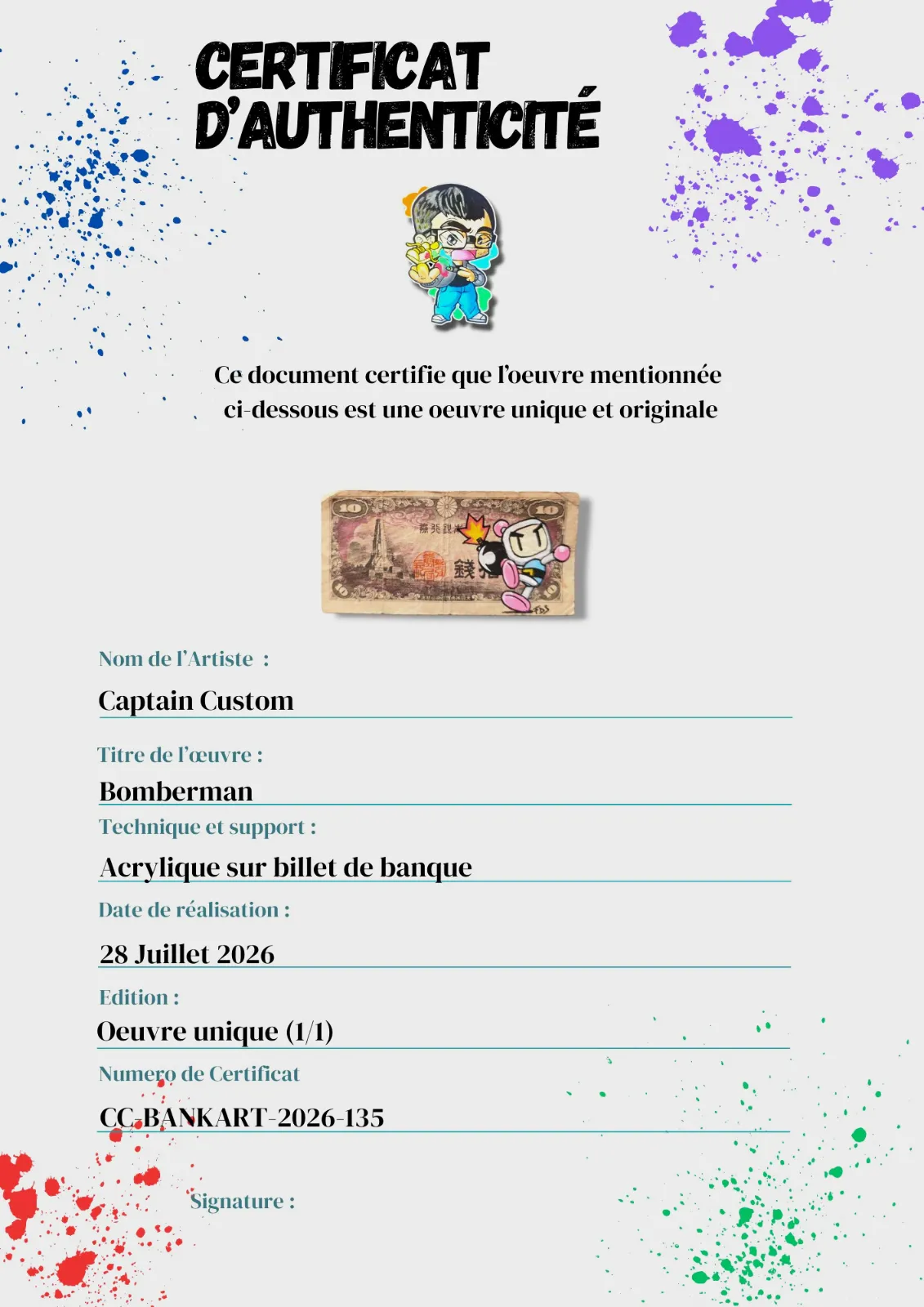 Billet Authentique Custom – Japon & Bomberman – CAPTAIN CUSTOM 4