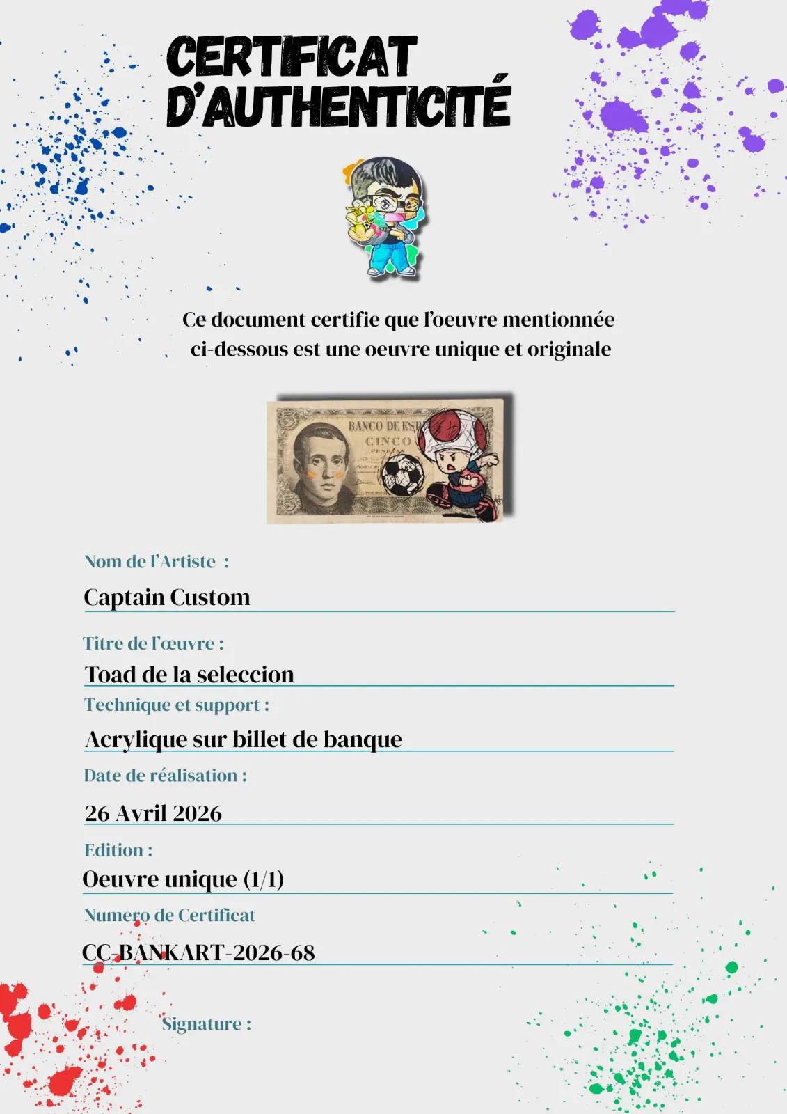 Billet Authentique Custom – Espagne & Toad Edition – Captain Custom 4