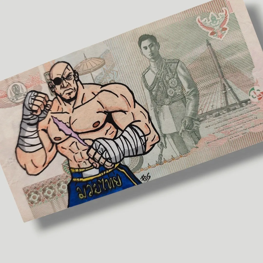 Création Pop & Money Art - Sagat (Street Fighter) sur Billet Thaïlandais – CAPTAIN CUSTOM 3