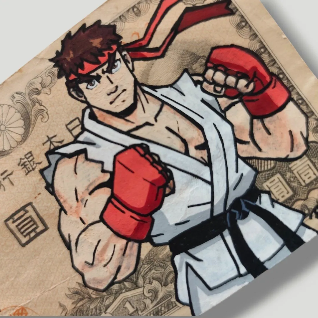Œuvre Pop Art "Ryu Street Fighter" sur Billet de 1 Yen Japonais Authentique – CAPTAIN CUSTOM 3
