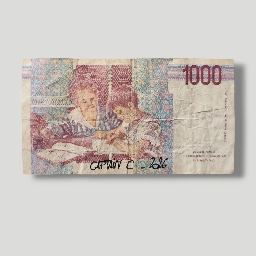 Calimero - Money Art & Street Art sur Billet de 1000 Lire – CAPTAIN CUSTOM 3