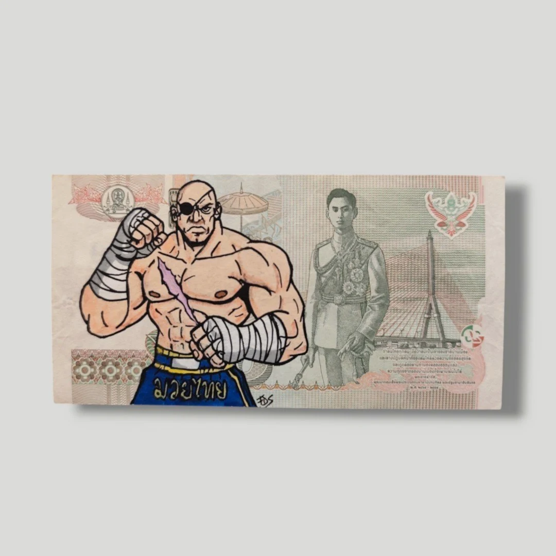 Création Pop & Money Art - Sagat (Street Fighter) sur Billet Thaïlandais