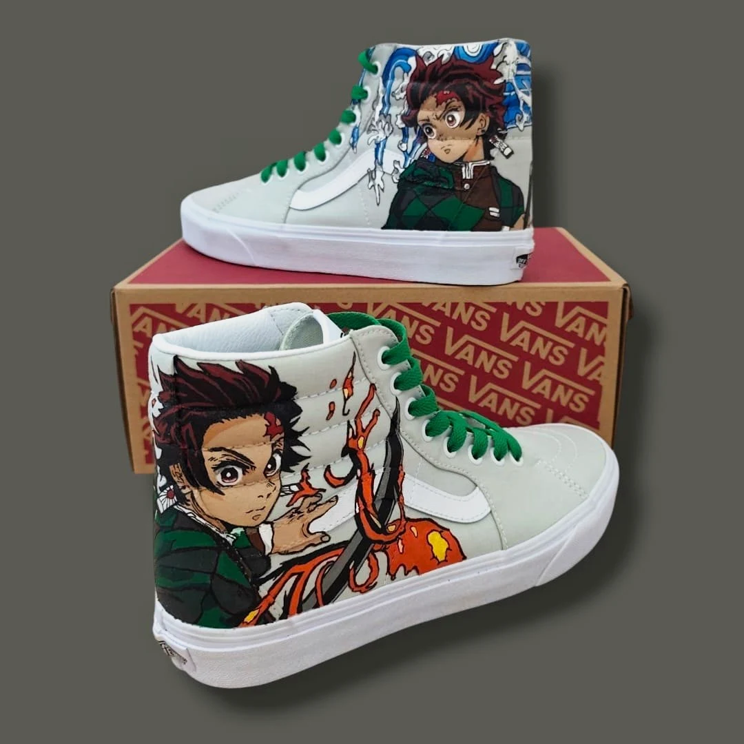 Sneakers Custom Uniques 40,5 : Tanjiro (Demon Slayer) sur Vans Sk8-Hi neuves