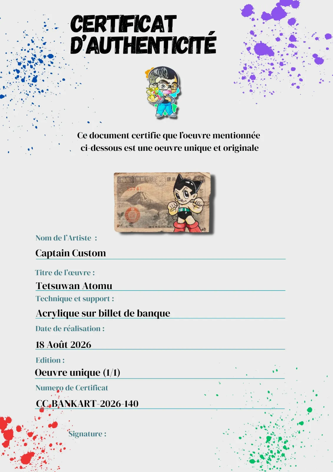 Billet Custom – Astro Boy (50 Sen du Japon) – CAPTAIN CUSTOM 4