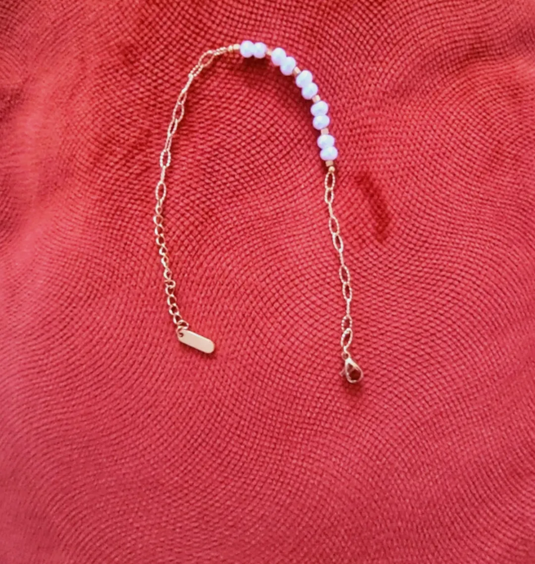 Bracelet chaîne dorée perles nacre en acier inoxydable  – Fait main – taille Taille unique 2