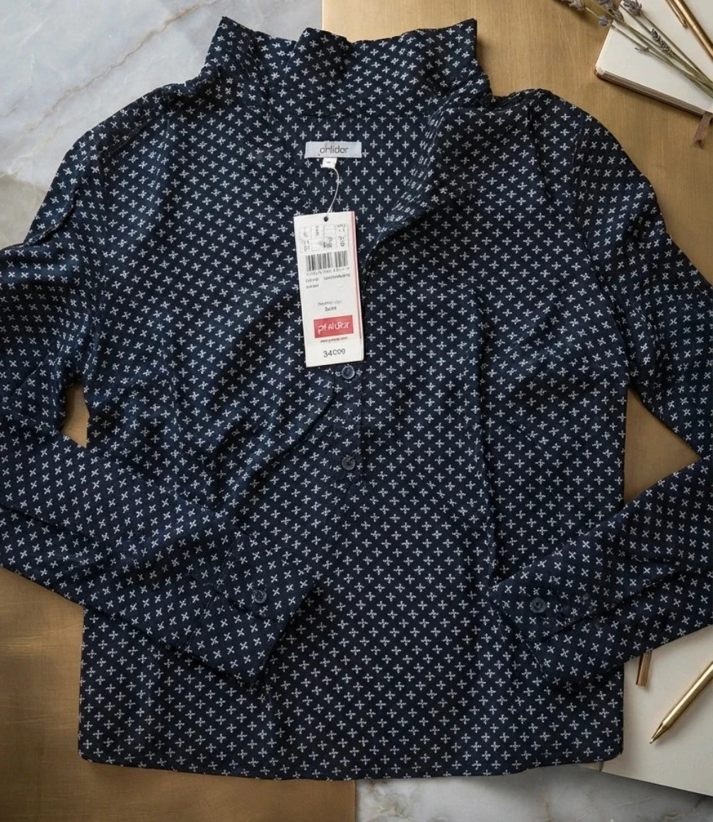 Chemisier / Blouse fluide Phildar Bleu marine à motifs - Taille S - Look Casual chic