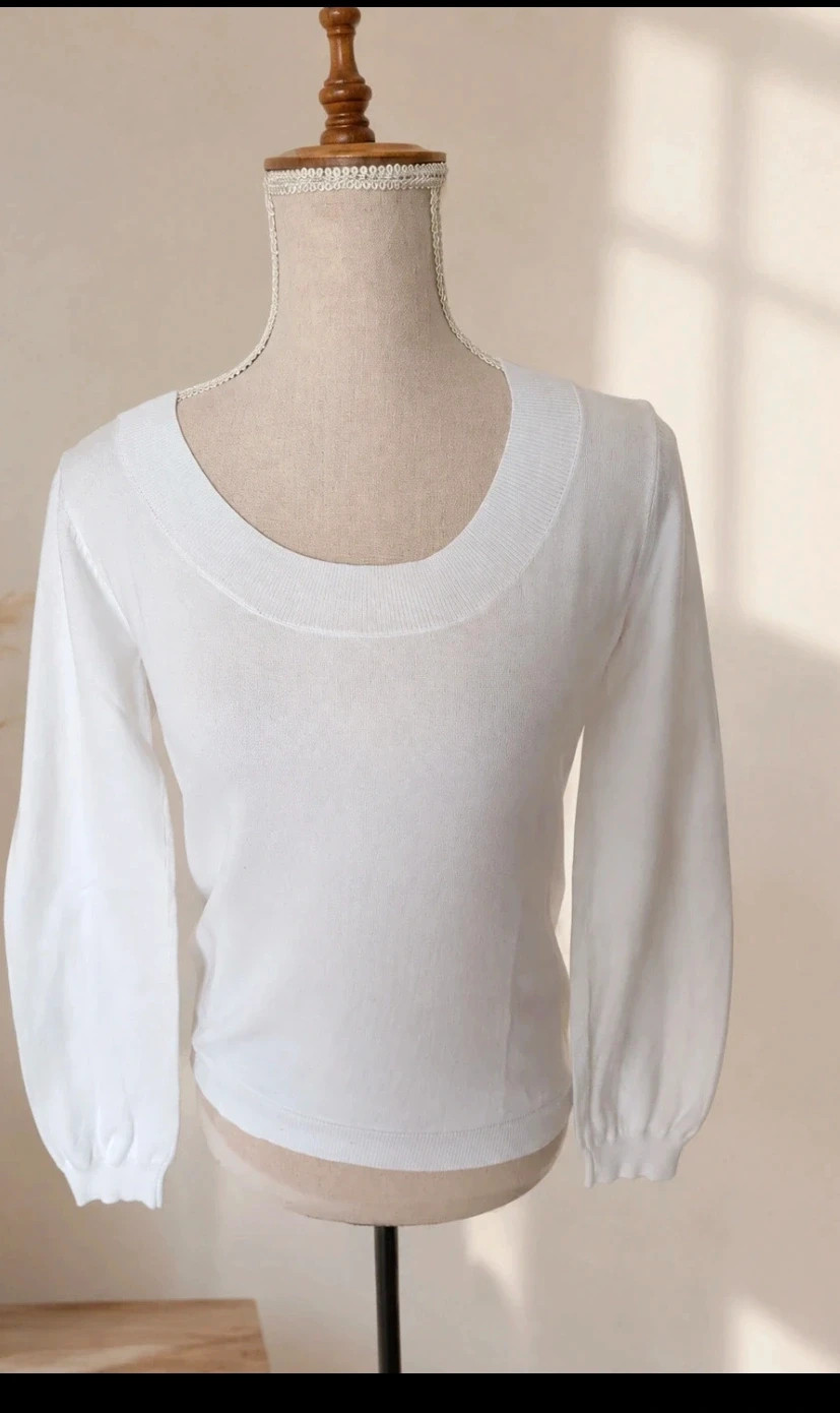 Pull col rond femme Etam blanc en coton - Taille 40 - Élégant et Intemporel