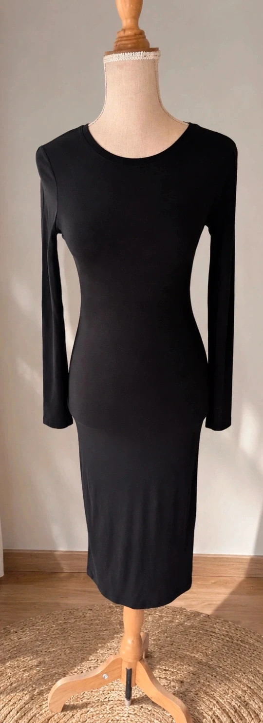 Robe femme noire manches longues chic - Taille S - coupe près du corps