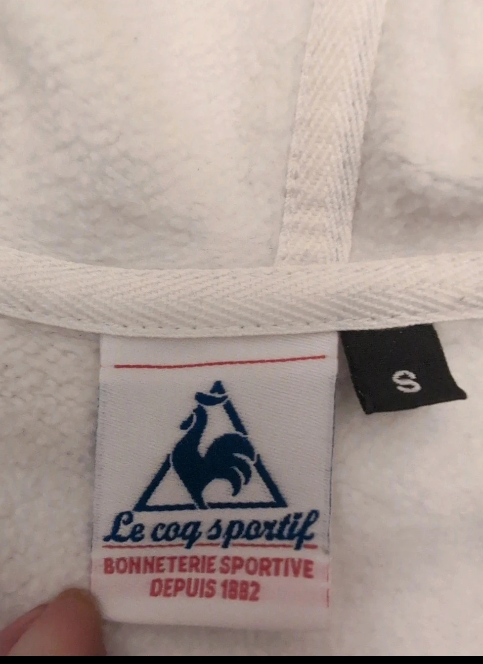 Veste à capuche Le Coq Sportif vintage blanche S – motif sport coloré - Look sportswear Vintage – Le Coq Sportif – taille S / 36 / 8 4