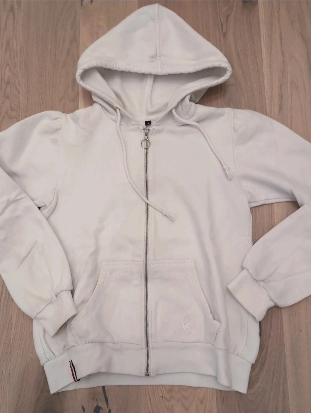 Veste à capuche Le Coq Sportif vintage blanche S – motif sport coloré - Look sportswear Vintage