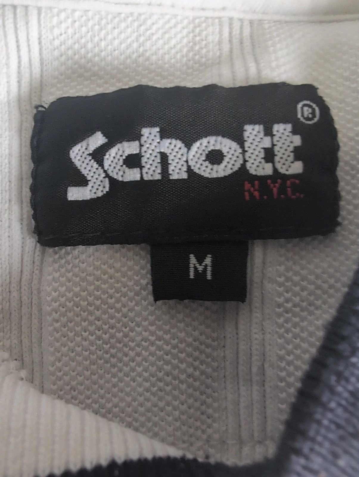 T-shirt vintage Schott NYC côtele blanc/ Marine col V – M - style vintage casual – Schott – taille M 3