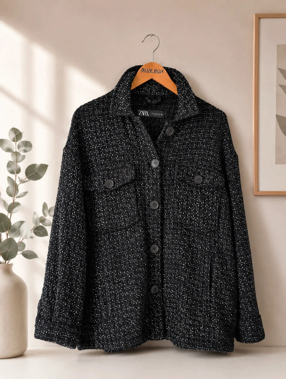 Zara Veste chemise Oversize Taille S Noir et argenté Effet Tweed – Zara – taille S / 36 / 8 2