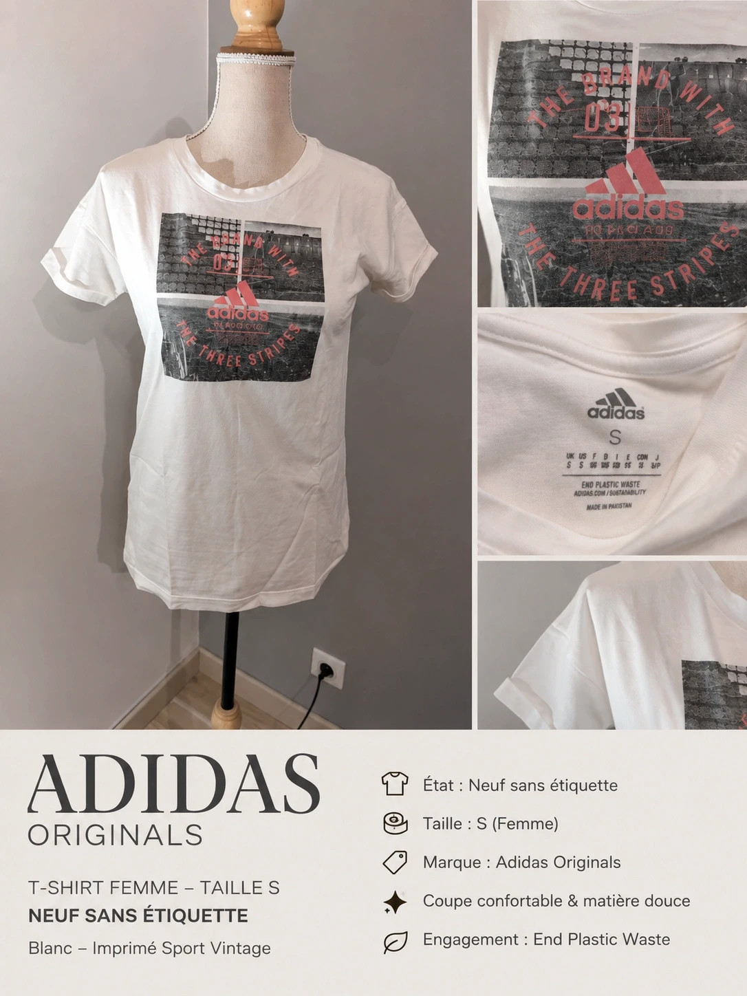 Adidas Originals| Tee shirt femme imprimé | Taille S | Tendance Look streetwear – adidas Originals – taille S / 36 / 8 5