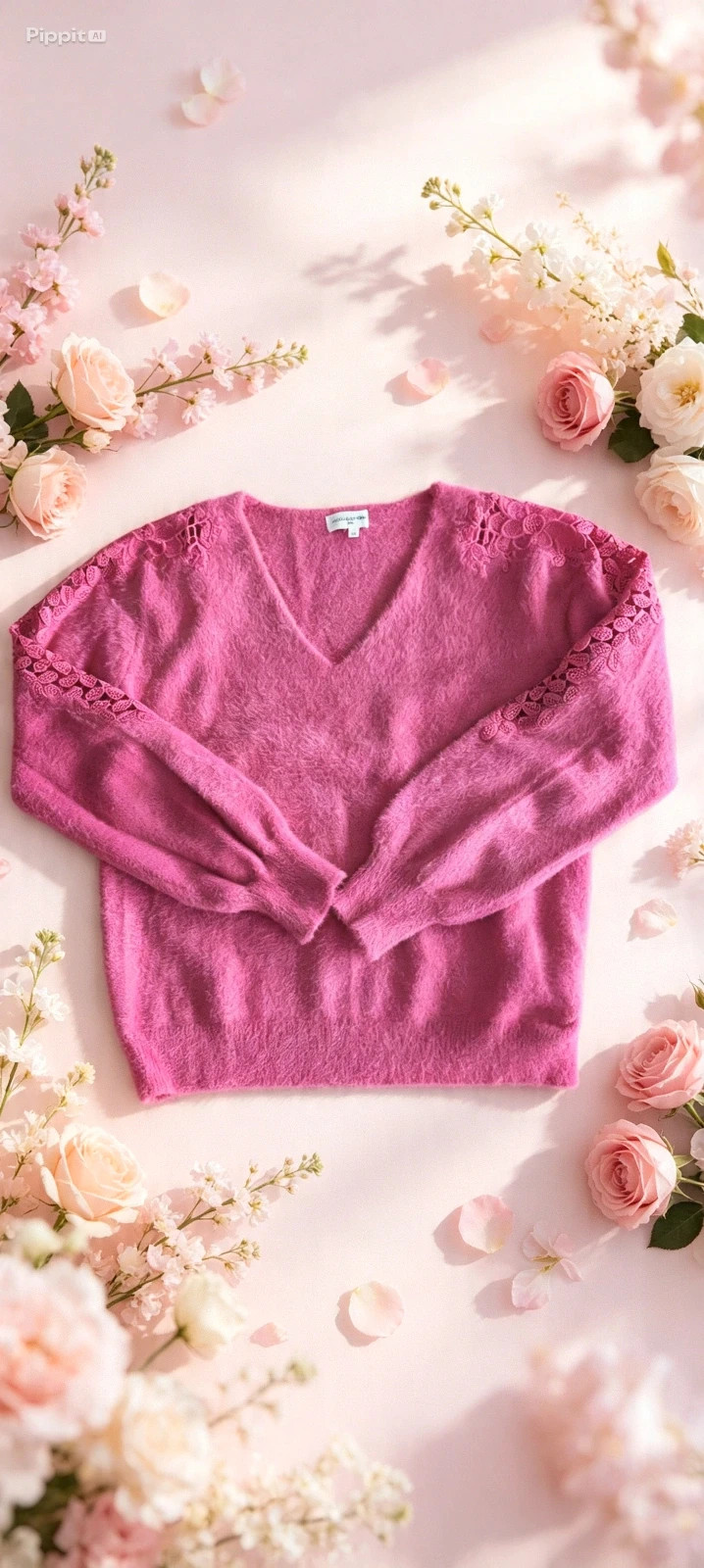 pull hiver fuchsia brodés sur les manches – Ikoone & Bianka – Taille unique - Doux et élégant – Ikoone&Bianka – taille Taille unique 2