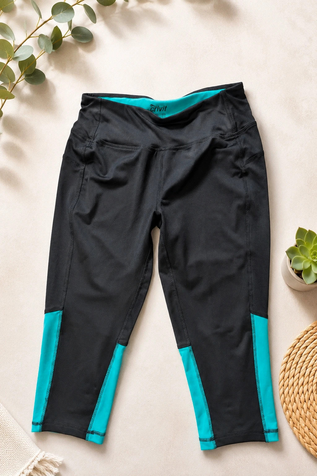 Legging corsaire CRIVIT sport femme noir turquoise Taille S sportswear