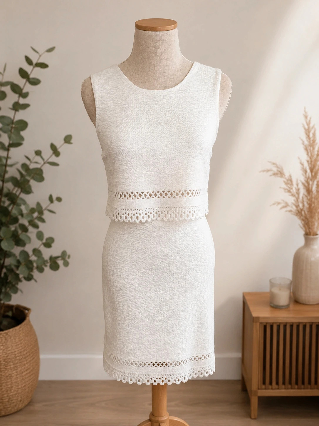 Robe New Look T42 blanc chic – crop top en maille – Cérémonie, mariage, été