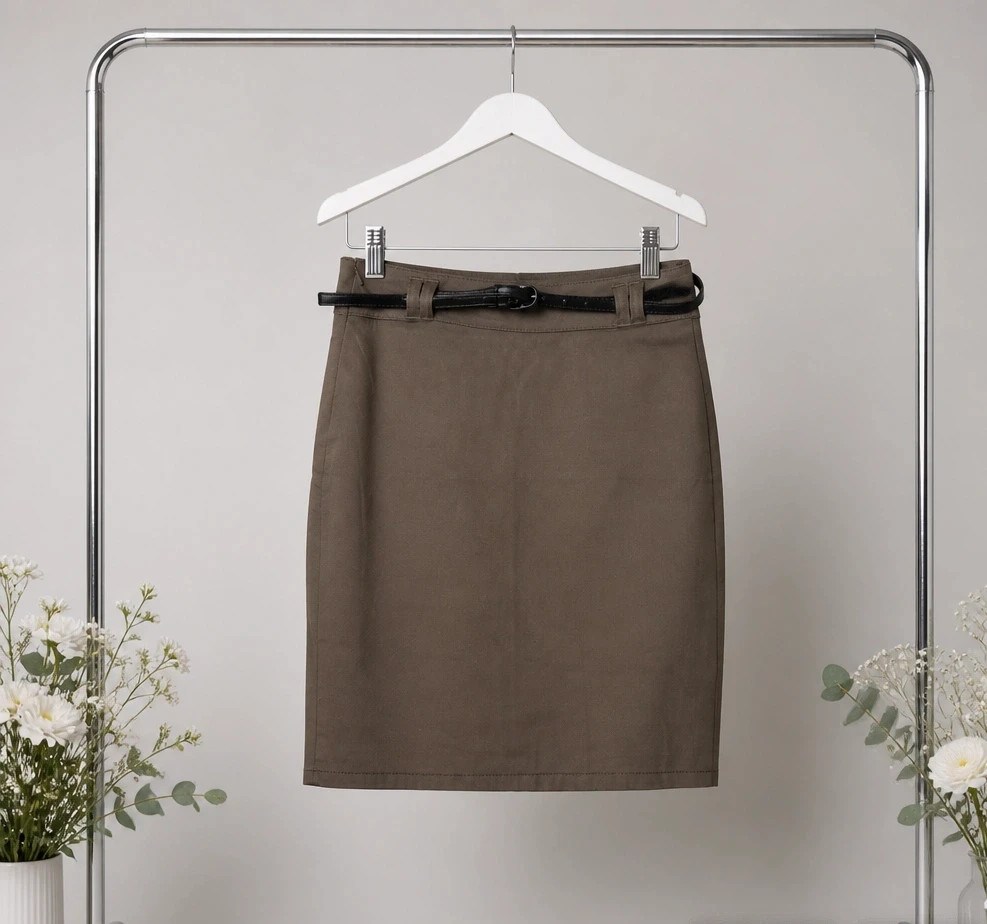Jupe In Extenso marron T36 – Coupe droite – Ceinture incluse – Chic & intemporelle