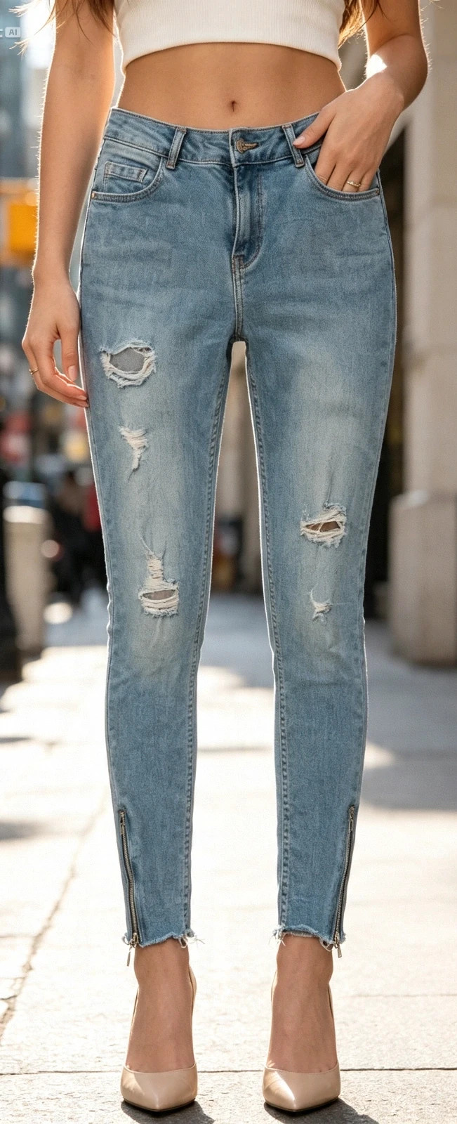 Jean slim destroy bleu clair Pimkie T. 36 - Zips chevilles - casual tendance – Pimkie – taille S / 36 / 8 2