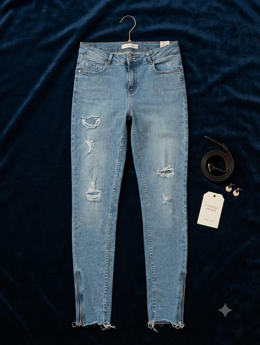 Jean slim destroy bleu clair Pimkie T. 36 - Zips chevilles - casual tendance