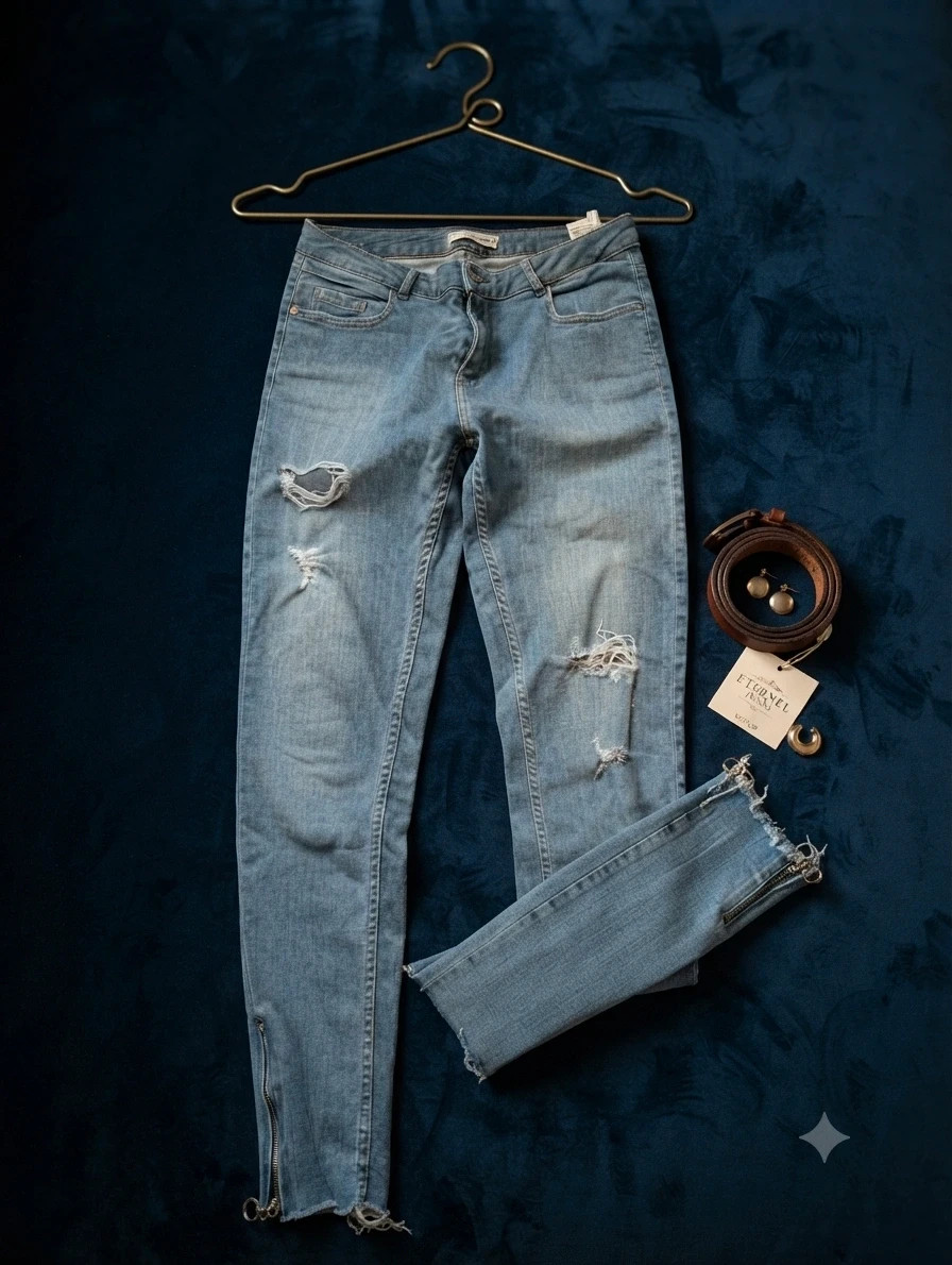 Jean slim destroy bleu clair Pimkie T. 36 - Zips chevilles - casual tendance – Pimkie – taille S / 36 / 8 3