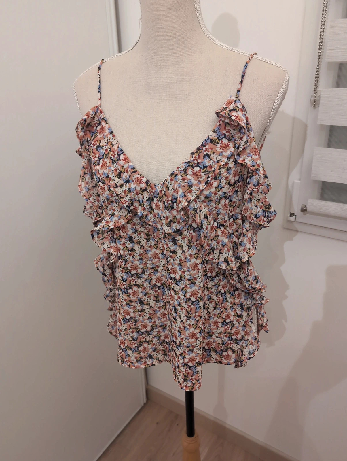 Zara - Haut fleuri à volants femme XS - Top fleuri à fines bretelles Style Bohème – Zara – taille XS / 34 / 6 4