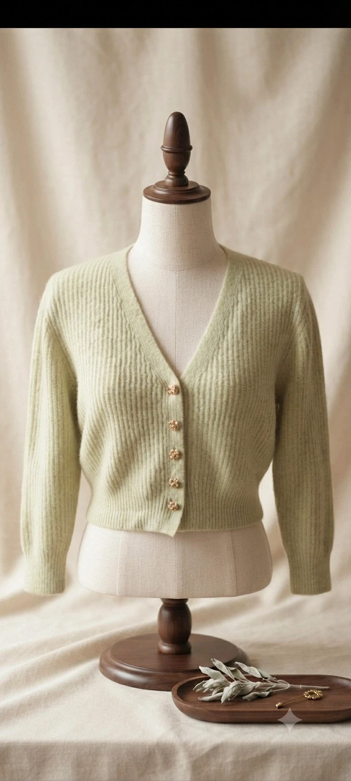 Gilet court jaune pastel Ikoone & Bianka Maille côtelée Boutons bijoux Taille unique style casual – Ikoone&Bianka – taille Taille unique 2