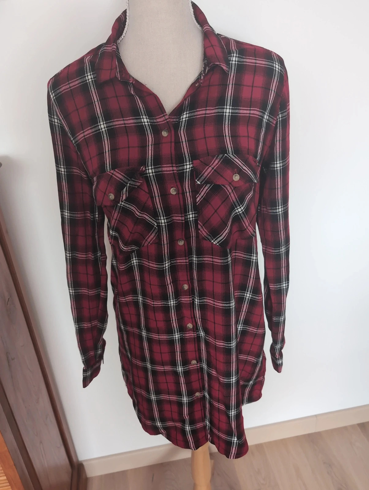 Chemise longue à carreaux écossais rouge vintage H&M rouge et noir - Taille S – Style preppy vintage – H&M – taille S / 36 / 8 4