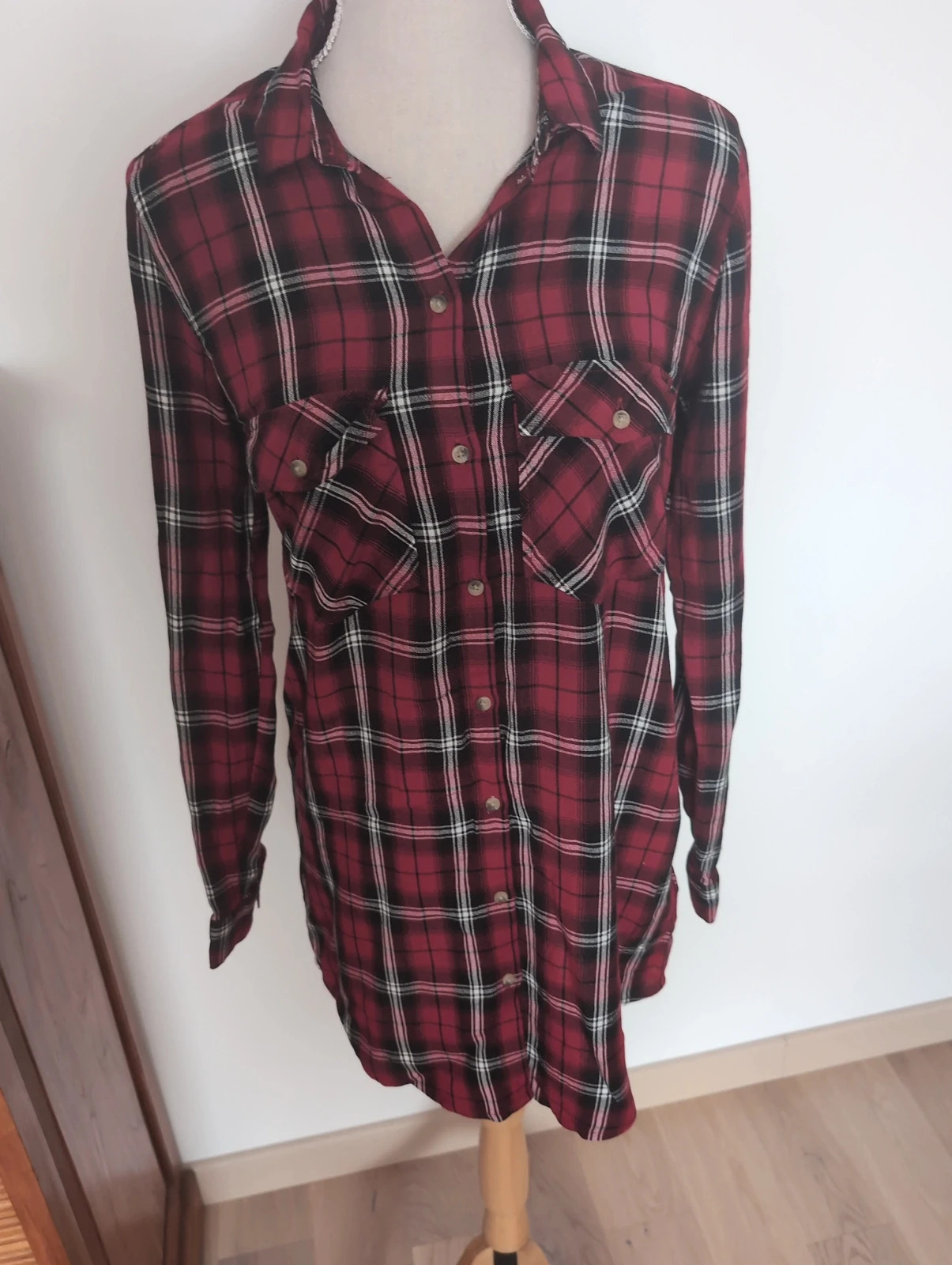 Chemise longue à carreaux écossais rouge vintage H&M rouge et noir - Taille S – Style preppy vintage – H&M – taille S / 36 / 8 3