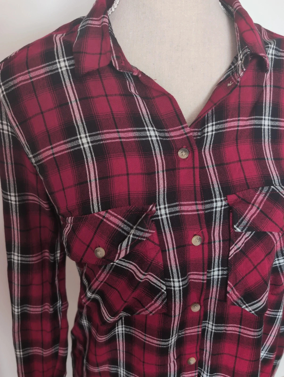 Chemise longue à carreaux écossais rouge vintage H&M rouge et noir - Taille S – Style preppy vintage – H&M – taille S / 36 / 8 2