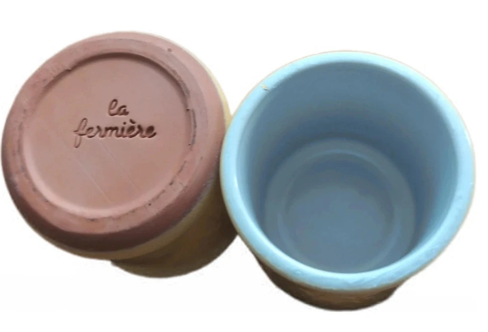 Lots de 2 pots de yaourt en Terre cuite jaune et terracotta - La Fermière - Motif Le soleil – la fermière 2