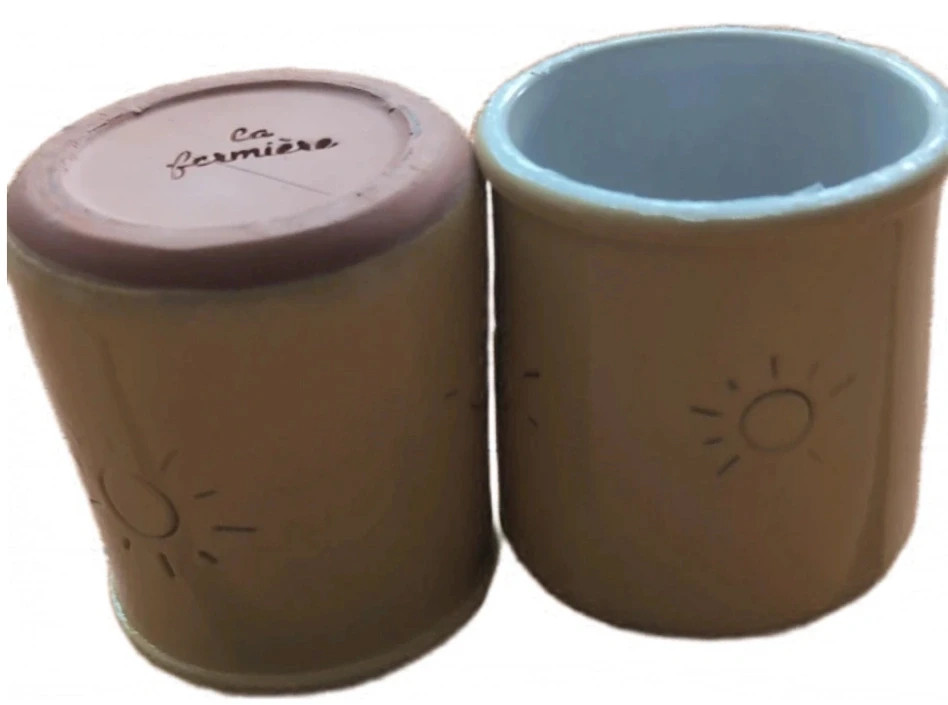 Lots de 2 pots de yaourt en Terre cuite jaune et terracotta - La Fermière - Motif Le soleil