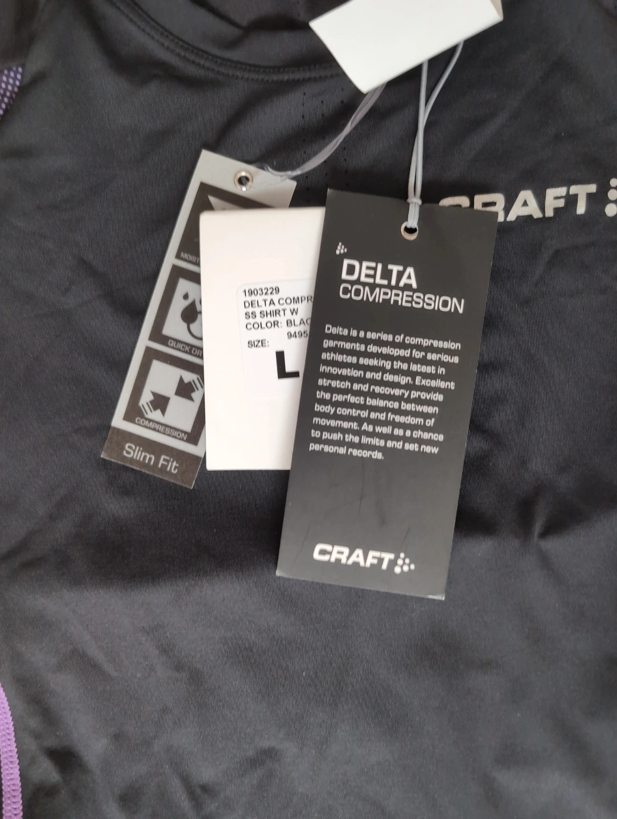 T-shirt de compression Craft Delta Compression noir/violet manches 3/4 – Taille L – Craft – taille L / 40 / 12 5