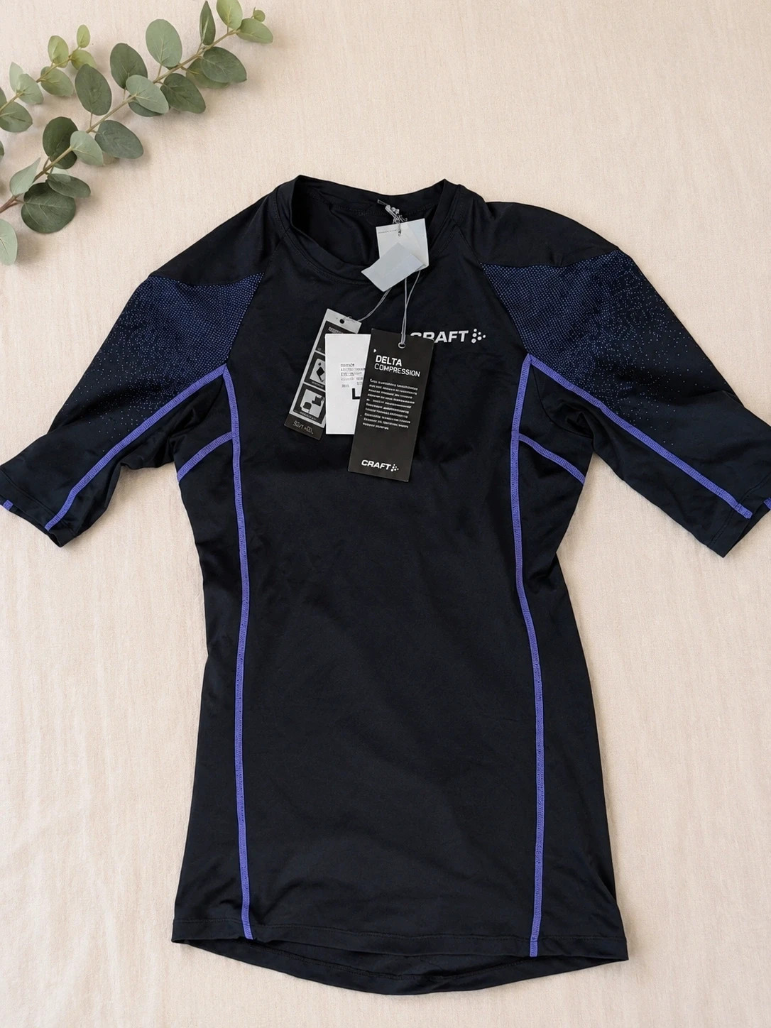 T-shirt de compression Craft Delta Compression noir/violet manches 3/4 – Taille L