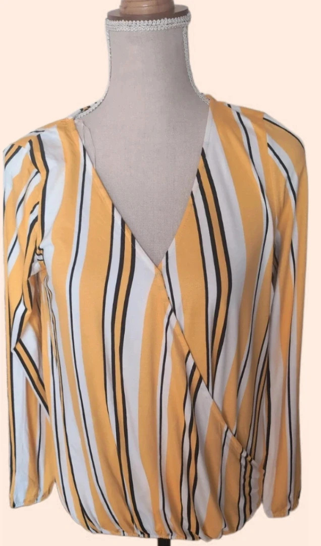 Blouse cache cœur fluide rayée jaune blanc et noir Cache cache - Taille M